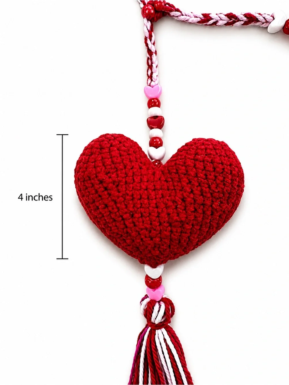 Red Crochet Heart Keychain with Pink Letter A Charm